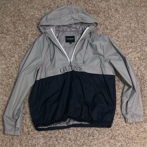 🆕GUESS Grey & Navy Blue Windbreaker Hoodie Men’s